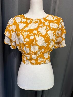 Floral Mustard Tie Back Crop Top - S/M